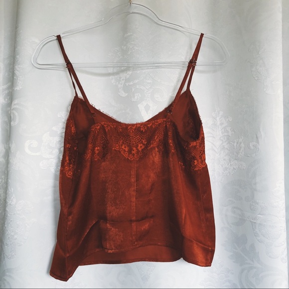 Last 1✨🆕Coralee Rust Satin & Lace Cami Top - Picture 7 of 8